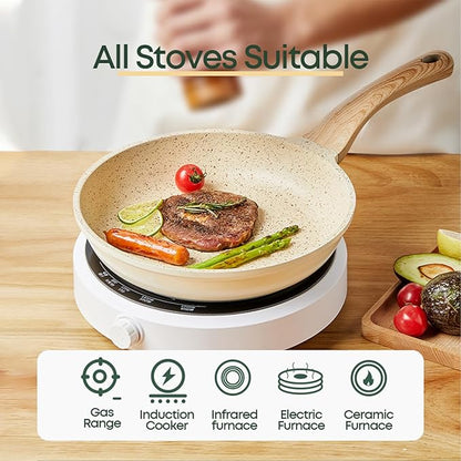 8 Inch Nonstick Frying Pan Skillet with Lid,Granite Non Stick Omelet Pans,Induction Compatible Egg Pan with Heat Resistant Handle,PFOA Free