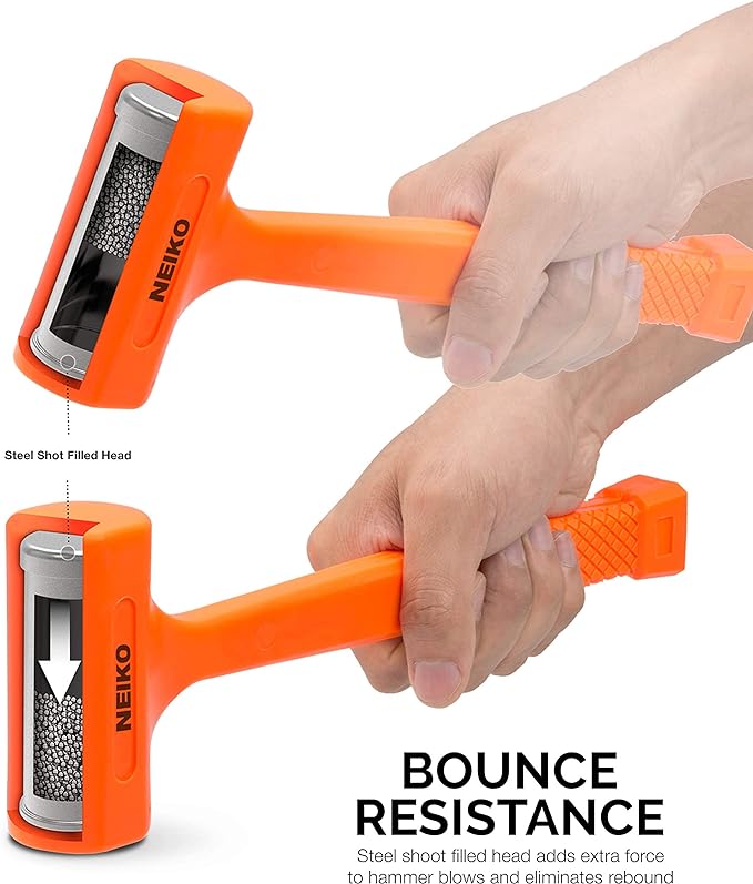 Neiko 02847A 2 LB Dead Blow Hammer, Neon Orange  Unibody Molded  Checkered Grip  Spark and Rebound Resistant