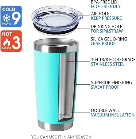 HASLE OUTFITTERS 20oz Tumblers Bulk Stainless Steel Cup with Lid Double Wall Vacuum Insulated Coffee Mug for Cold  Hot Drinks 1 Pack, Light Blue