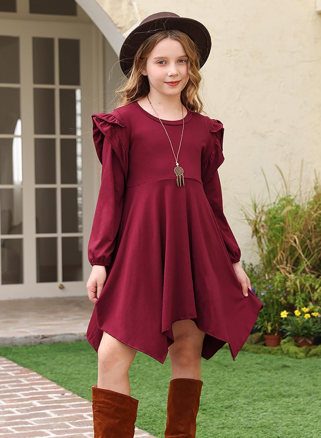 blibean Girls Long Sleeve High Low Dresses Tween Cute Swing Dress Size 6-15 Years .