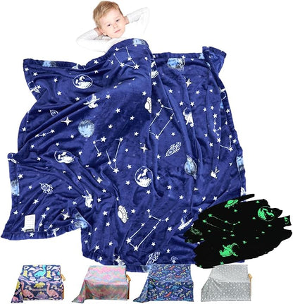 Bood Glow in The Dark Blanket, Navy Space Blanket for Boys, Christmas Personalized Gifts for Kids,Boys Blankets and Space Fleece Blanket Throws,Soft Plush Throw Blankets for Boy