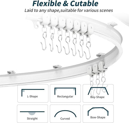Flexible Bendable Ceiling Curtain Track, 9.8ft (3m) Curved, PVC, Metal, Plastic  Stainless Steel, White, Ceiling Mounted