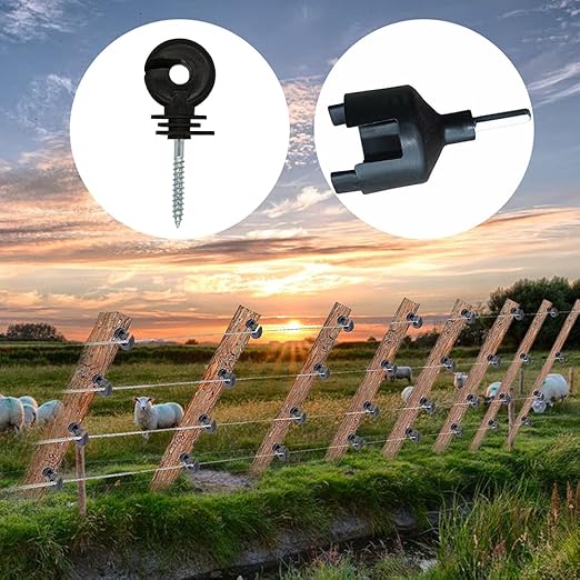 25 Pcs Upgrade Black Electric Fence Insulator Fence Ring Post Self-Tapping Insulator Labor-Saving Wood Post Insulator and 1 Pc Insulator Socket Tool Fit for Electric Drill (Black)