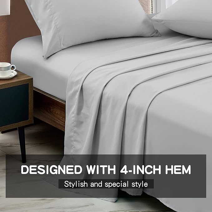 FreshCulture King Flat Sheet - Hotel Quality King Flat Sheet Only - Brushed Microfiber Top Sheet - Ultra Soft  Breathable - Wrinkle-Free - Easy Care - Single Flat Sheet (King, Light Grey)