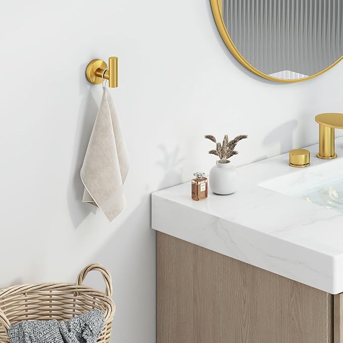 Angle Simple Bathroom Towel Hook, SUS304 Stainless Steel Bath Towel Holder, Robe Hook for Wall, Brushed Gold