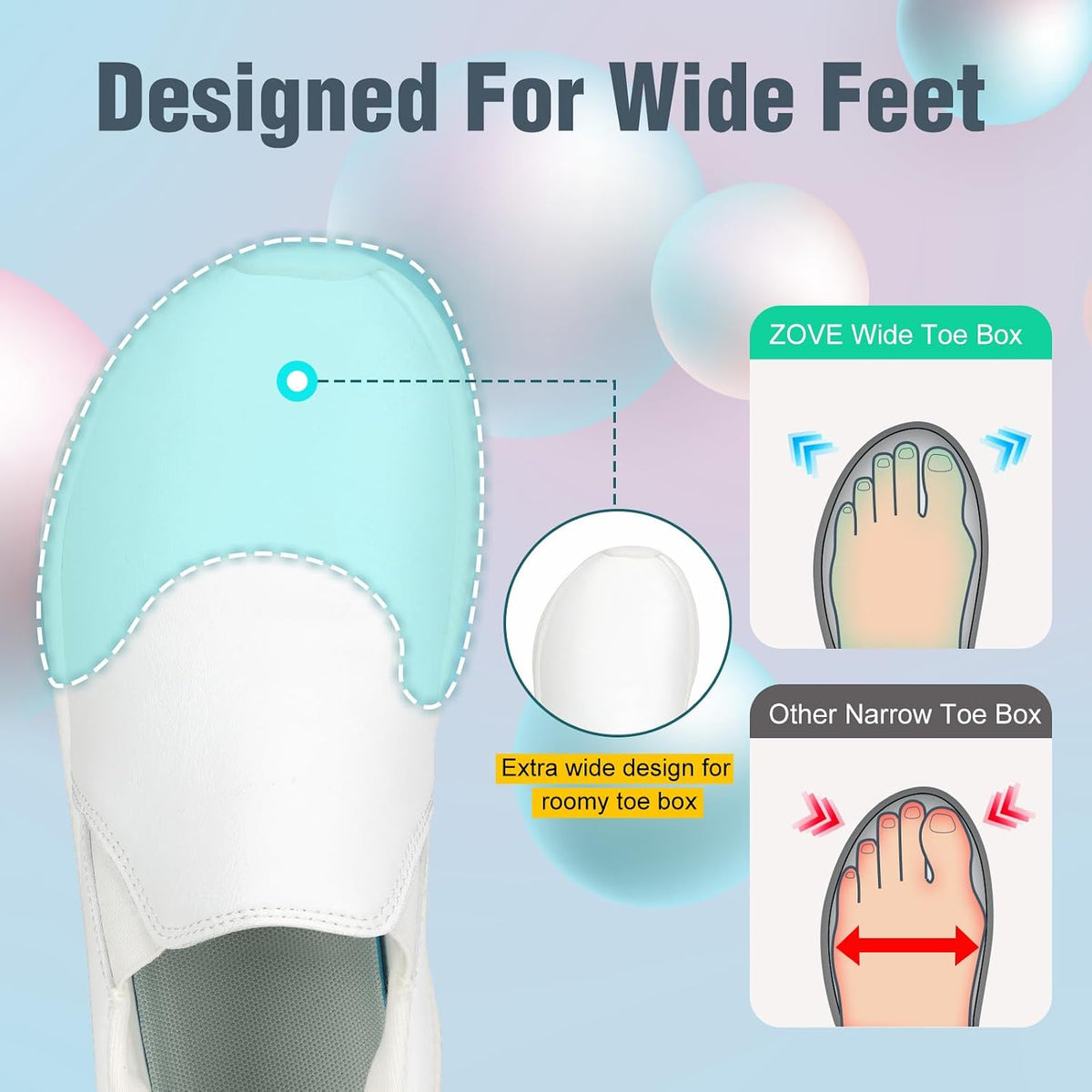 ZOVE Wide Toe Box Shoes Women Wide Width Waterproof Leather Hands Free Nursing Sneakers Ultra Light Extra Wide Walking Sneakers Non-Slip Chef Diabetes Nurse Work Shoes