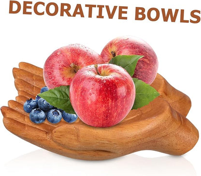 DECHOUS Elegant Hand Carved Wooden Bowl Table Decor Key Holder Wooden Snack Bowl Home Artistry
