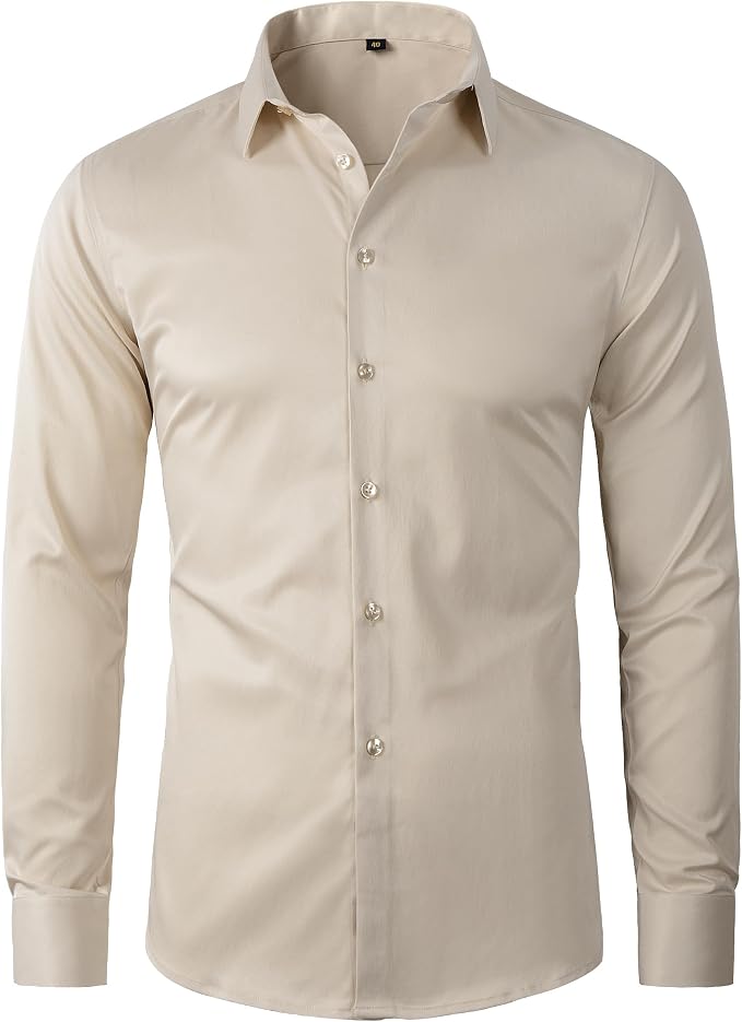 Beninos Men's Dress Shirts Solid Long Sleeve Texture Business Casual Button Down Shirts.
