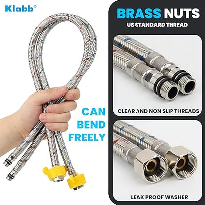 Klabb F18 32-Inch Long Bathroom Kitchen Faucet Connector Braided Stainless Steel Supply Hose 38-Inch Female Compression Thread x M10 Male Connector, x 2 Pcs (1 Pair)