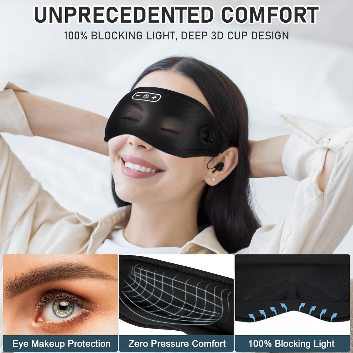 Sleep Headphones Wireless Bluetooth 5.4, 100% Blackout Sleep Mask with Bluetooth Headphones with HiFi Stereo in-Ear Earbuds, 3D Weighted Eye Mask for Sleeping Travel Meditation Men Women