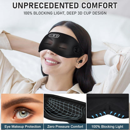 Sleep Headphones Wireless Bluetooth 5.4, 100% Blackout Sleep Mask with Bluetooth Headphones with HiFi Stereo in-Ear Earbuds, 3D Weighted Eye Mask for Sleeping Travel Meditation Men Women