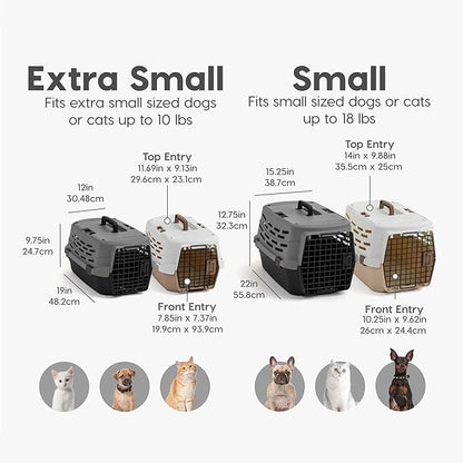 IRIS USA 23" Cat Carrier, Small Pet Carrier Hard, Dog Kennel with 2-Door Front and Top Access, Dog Carrier, up to 18 pounds, BlackGray