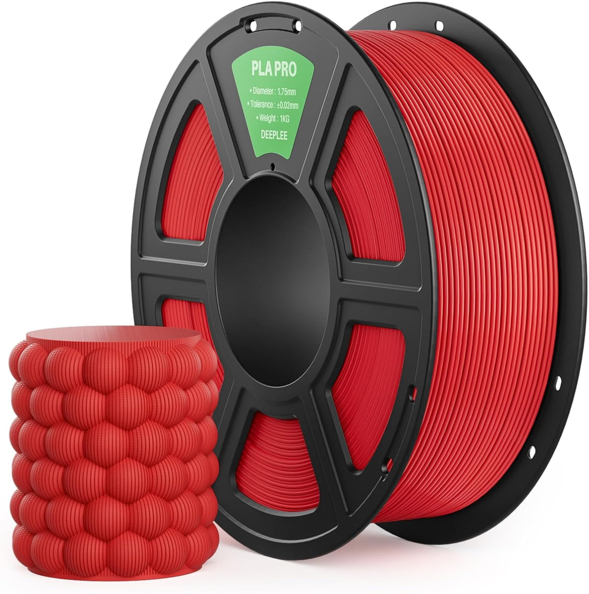PLA PRO Filament 1.75mm, Stronger Toughness 3D Printer Filament, PLA Filament Dimensional Accuracy +/- 0.02 mm, Neatly Wound, Fits Most FDM 3D Printer, 1KG Red