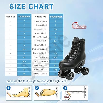 Jessie PU Leather Skates - Premium Adjustable Four-Wheel Roller Skates for Women, Men, Boys  Girls - Indoor  Outdoor