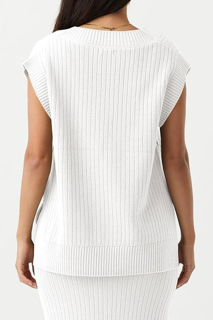 Saodimallsu Womens V Neck Sweater Vest Oversized Ribbed Knit Sleeveless Casual Loose Fit Pullover Tank Top