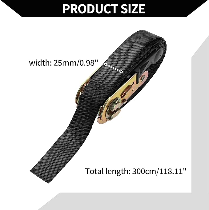 Ratchet Tie Down StrapsHeavy Duty Tensioning Belts Motorcycle Trailer Trucks CargoAdjustable 800kg 1"x 10'  1 Pcs Black