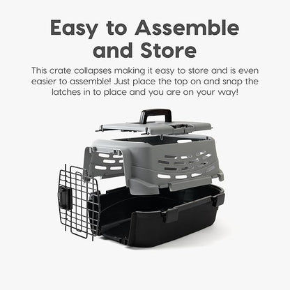 IRIS USA 23" Cat Carrier, Small Pet Carrier Hard, Dog Kennel with 2-Door Front and Top Access, Dog Carrier, up to 18 pounds, BlackGray