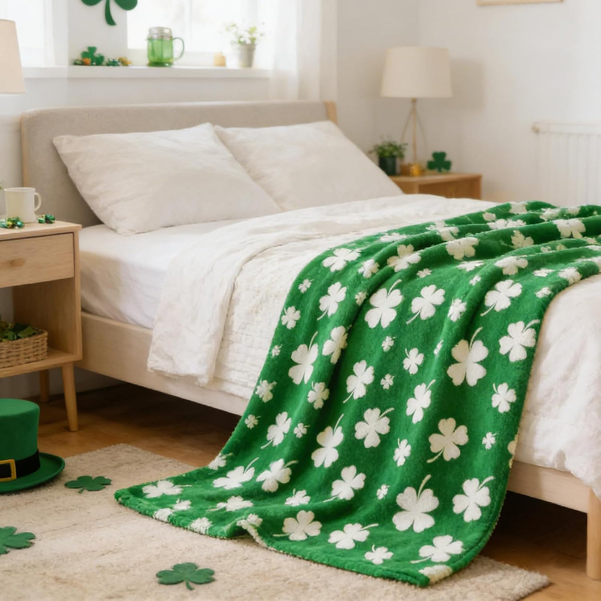 FYSUIMU St. Patrick' s Day Fuzzy Blanket 50 x 60 Inch Throw Blanket Irish Green Shamrock Clover Soft Cozy Flannel Blankets for Holiday Home Bed Soft Couch Chair.