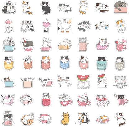 100 Pcs Cute Cat Stickers, Aesthetic Cat Waterproof Vinyl Stickers for Water Bottle Kids Adults Girls Women Kitten Stickers
