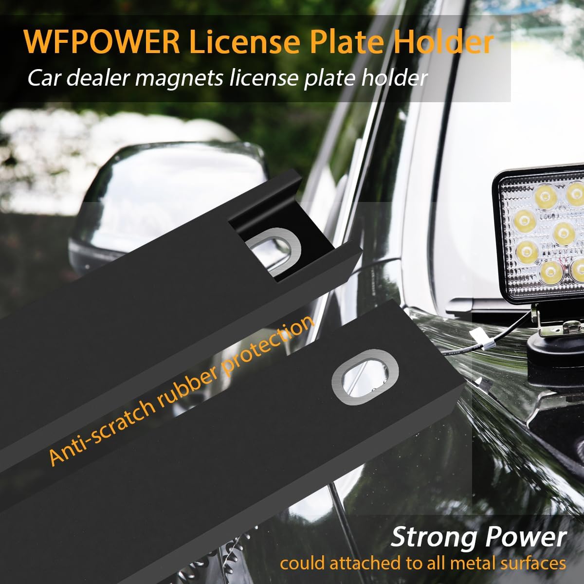 4 Pack License Plate Magnet, Premium Rubber Coated Magnetic License Plate Holder, Black Dealership Demo Tag Test Drives Temp Holder for Car Dealer Magnet License Plate, No Scratch for Car (screws not included)