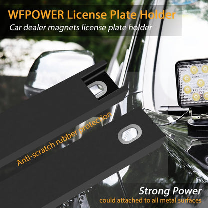4 Pack License Plate Magnet, Premium Rubber Coated Magnetic License Plate Holder, Black Dealership Demo Tag Test Drives Temp Holder for Car Dealer Magnet License Plate, No Scratch for Car (screws not included)