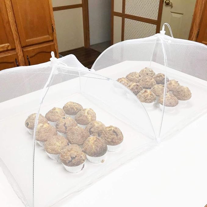 2 Pack Pop-Up Mesh Food Covers, 17 Inches Umbrella-Style Folding Mesh Food Cover Picnic Dome, Food Protector Tent Keep Out Flies, Bugs, Mosquitoes
