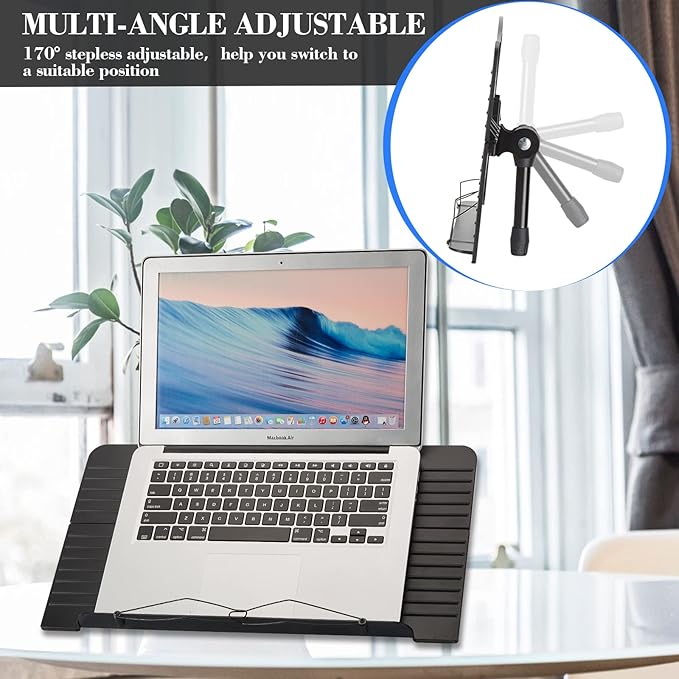Book Stand, IMAGE Book Holder with a Retaining Clip, Adjustable, Collapsible and Portable, Great for Desktops, Laptops, iPads, Cookbooks, Music Scores and Documents