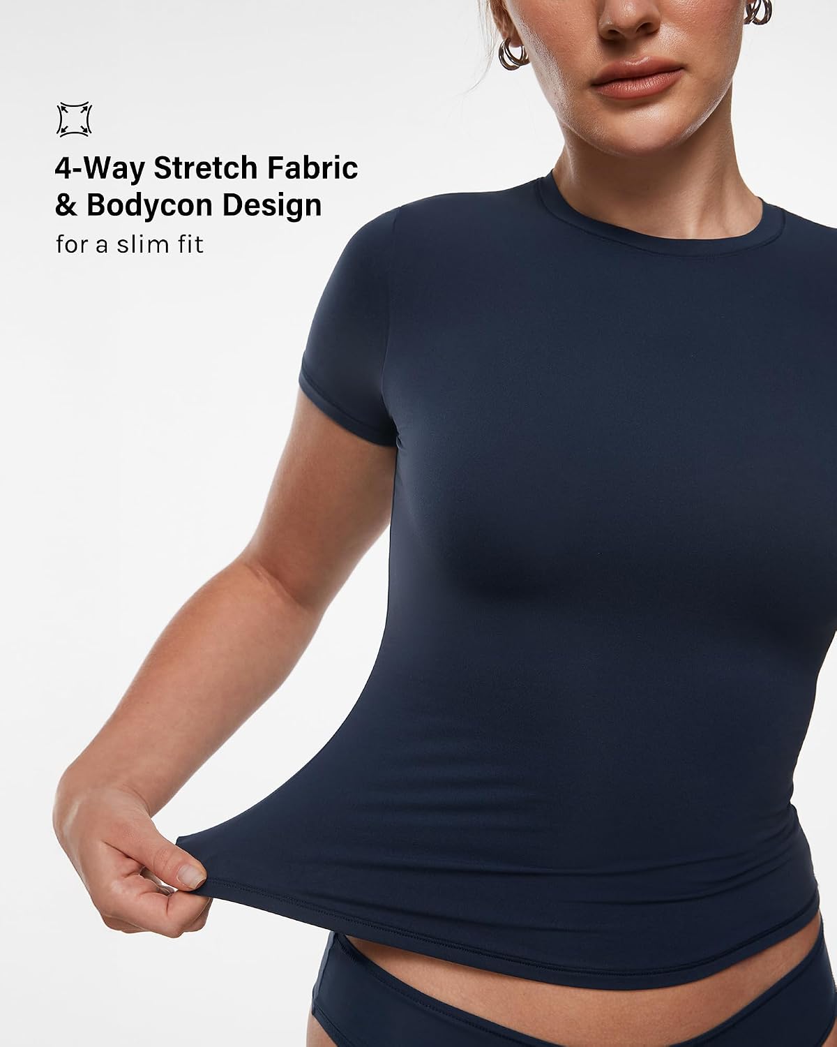 INLYRIC Women's Inbarely Ultra Short Sleeve Tops Crew Neck Double Lined Going Out Slim Fit T Shirts Summer Basic Tees