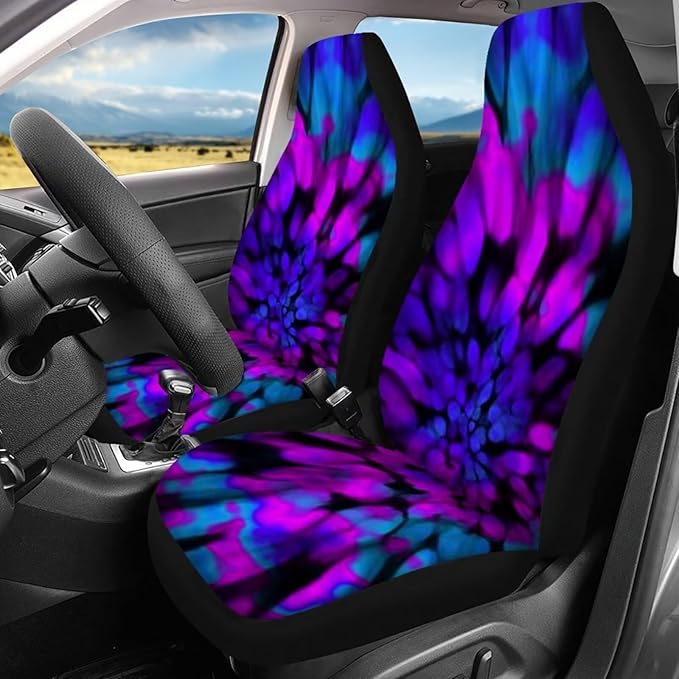 Howilath Purple-Blue Tie Dye Swirl Car Seat Covers Full Set Universal Fit Front and Back Seats Cover, Comfortable Breathable Fabric Cushion