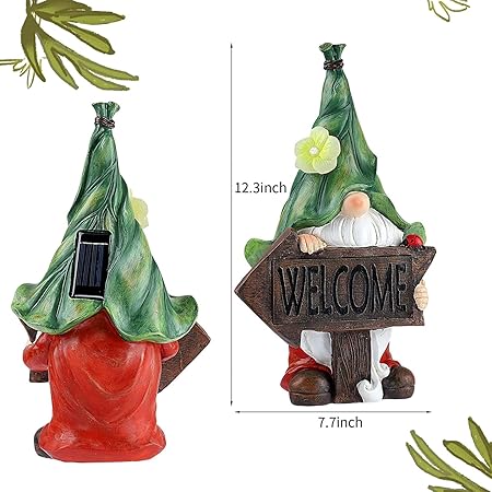 Garden Gnome Statue, Sculpture Funny Resin Gnome Garden Figurines and Solar Garden Statue for Garden Decorations,Patio Yard Lawn Ornaments Gift 12.3inch Tall