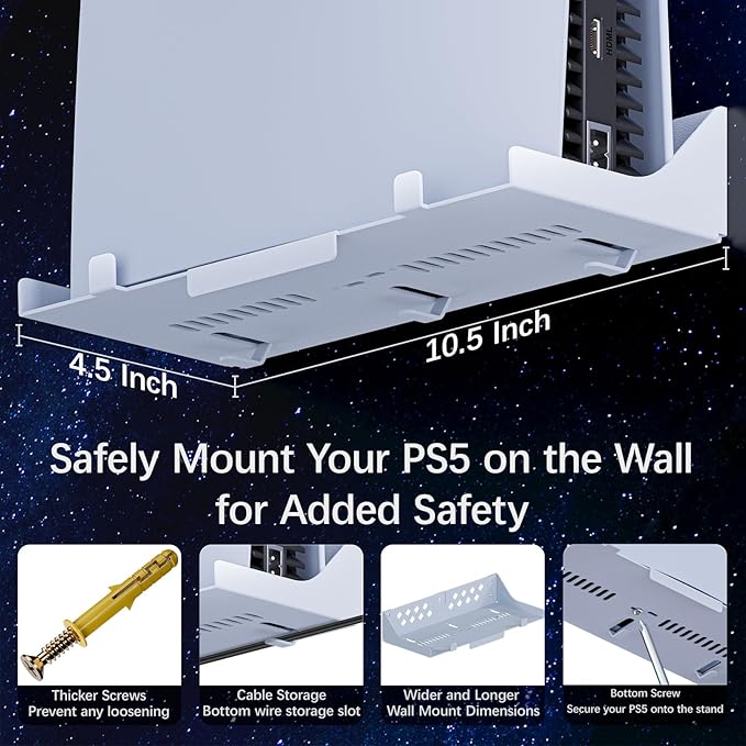 Hosanwell PS5 Wall Mount Kit with Charging Station, Compatible with PS5 Slim Disc & Digital Version, Dual Use Charging Station with Multi-Mode RGB Light, White