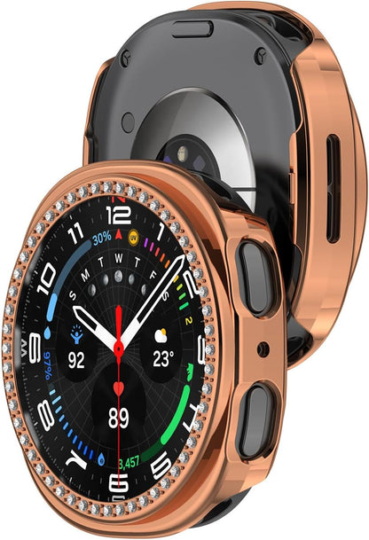 2 Packs for Galaxy Watch 8 Case 40mm, Bling Frame Protective Case Compatible for Samsung Galaxy Watch 8 (2 Packs, Rose Gold/Colorful)