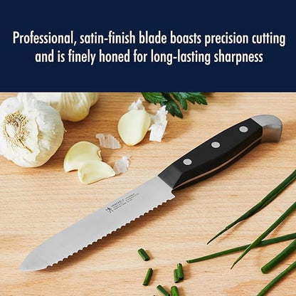 HENCKELS Statement Razor-Sharp 5-inch Serrated Utility Knife, Tomato Knife, German Engineered Informed by 100 Years of Mastery, BlackStainless Steel