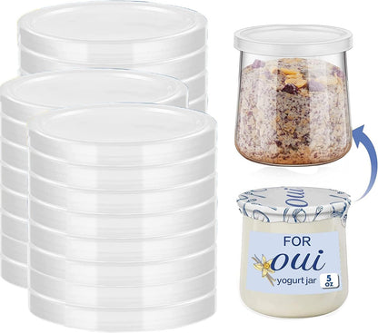 15PCS Yogurt Jar Lids - Clear Plastic, Reusable, BPA-Free Polypropylene, Screw Top, Transparent, Round, Microwaveable, Ideal for Oui Yogurt Jars, Glass Jars, and More