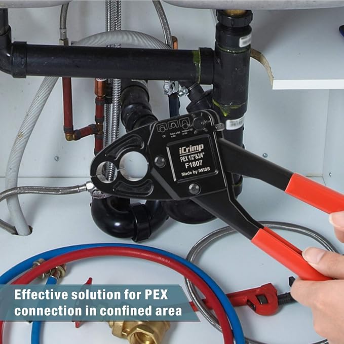 iCrimp Angle Head F1807 PEX Pipe Crimping Tool for Copper Rings - IWS-1234C(1234-inch Angle Combo Crimper), Suitable for Tight Spaces