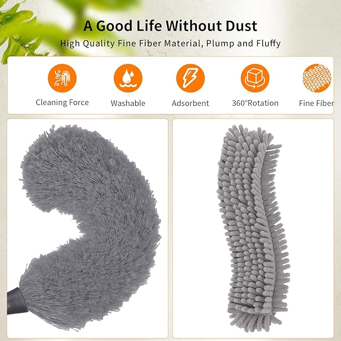 Professional Duster Kit with Assembled Extension Pole, Cobweb Duster, Window Scrubbing Squeegee, Cobweb Duster, IndoorOutdoor Stretchable Bendable Duster Cleaning Kit