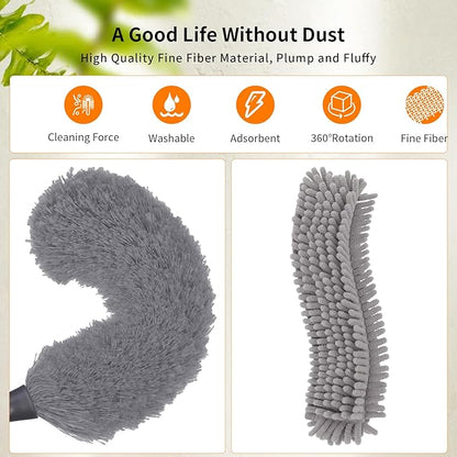 Professional Duster Kit with Assembled Extension Pole, Cobweb Duster, Window Scrubbing Squeegee, Cobweb Duster, IndoorOutdoor Stretchable Bendable Duster Cleaning Kit