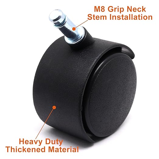 Plastic Casters Set of 4, M8 Circlip Stem Caster Wheels 2 inch, Black Nylon Swivel Caster Wheels Replacement for Furniture, Office Chair, Table, Cabinet, Shelf