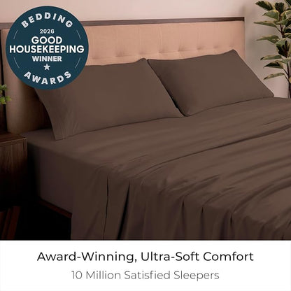 Mellanni Iconic 4-Piece, Ultra Soft Sheet Set (King, Brown) 10M+ Sleepers. Lab-tested: Sleeps Cool, Stays Bright, Strong, Smooth. Good Housekeeping Best Bedding, 7 yrs running.