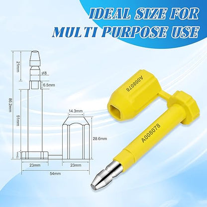 Bolt Seal 100pcs 0325901-032600 Shipping Seal with Print Progressive Numbering for Cargo Containers and Truck Trailers, Yellow