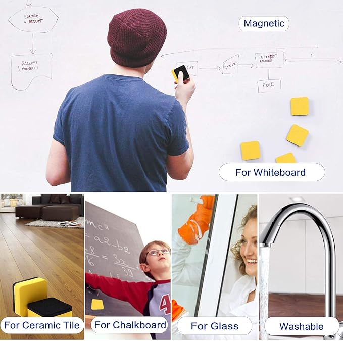 Dry Erase Erasers, 48 Pack Magnetic Whiteboard Eraser Chalkboard Eraser Dry Eraser for Classroom Office and Home (48yellow)