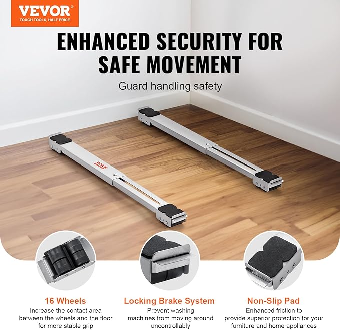 VEVOR Heavy Duty Furniture Appliances Rollers, Extendable Appliance Rollers Mobile Washing Machine Base, Fridge Stand Dolly Movers for Refrigerators, Dryers, Dishwashers, White