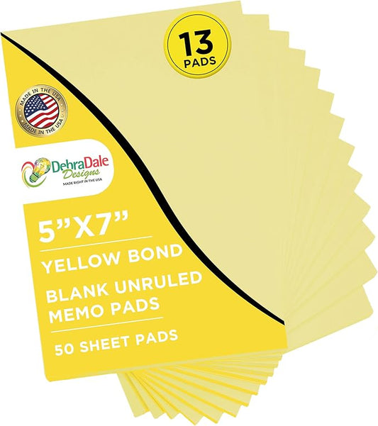 Debra Dale Designs - 5" x 7" Pink Note Pads - Made Right in the USA - 50 Sheets Per Memo Pad - 13 Pads of Paper - 20 Bond Scratch Paper Pads