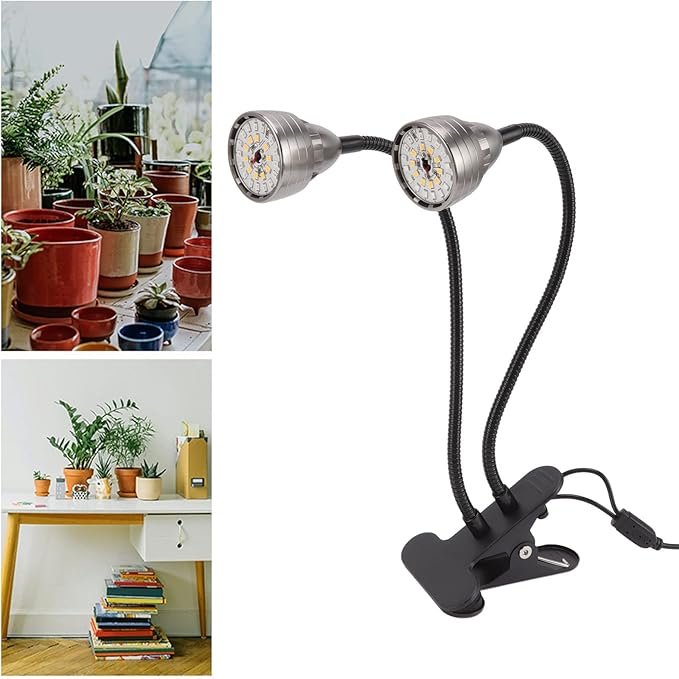 USB Powered Aluminum Shell Plant Grow Light, 360 Degree Bendable Dual Heads Fill Light with 52 LEDs for Indoor Plants with Non Slip Base