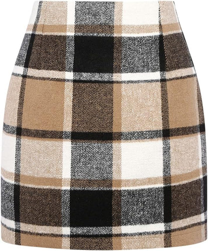 This soft, warm plaid wool blend dress is perfect for fall and winter. The high-waisted, above-the-knee style is versatile for any occasion.