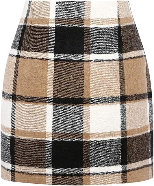 This soft, warm plaid wool blend dress is perfect for fall and winter. The high-waisted, above-the-knee style is versatile for any occasion.