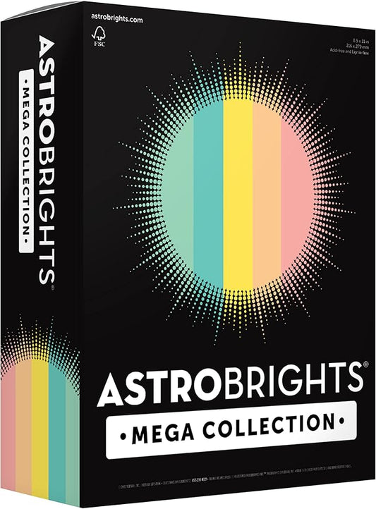 Astrobrights Mega Collection, Colored Paper, Punchy Pastel 5-Color Assortment, 625 Sheets, 24 lb.89 gsm, 8.5" x 11" - MORE SHEETS! (91732)