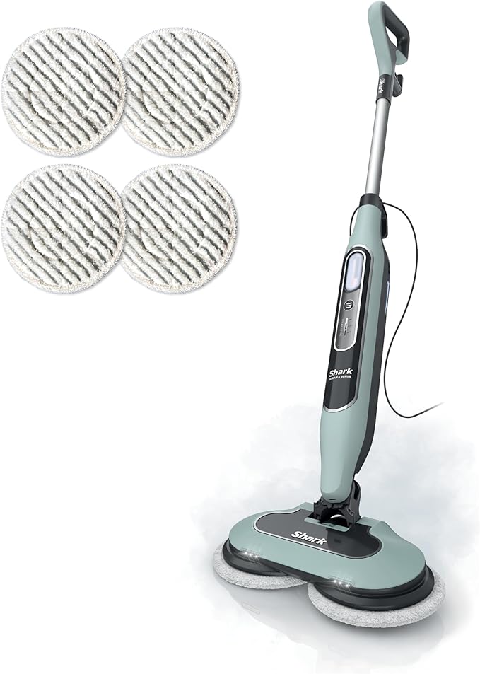 Shark Steam & Scrub Steam Mop, All-in-One Hard Floor Cleaner, Grey, S8001 LED Headlights, 4 Dirt Grip Soft Scrub Pads Included, XL Water Tank, Swivel Steering