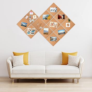 16 Pieces Cork Board Tiles 12 x 12 Square Bulletin 14" Thick Cork Board with 80 Self Adhesive Squares Included for Office, School and Home