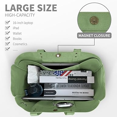 HOMESPON Large Canvas Tote Bag for Women Everything Bag with Pockets and Laptop Sleeve